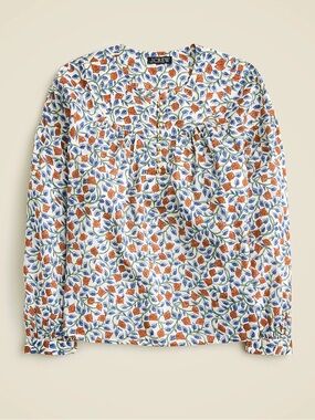 J. Crew NEW White Floral Button-Front Blouse with Orange and Blue Print